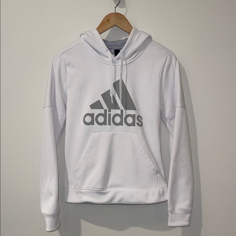 Adidas Women’s Clima Warm White pullover Hoodie with Bold Gray Logo Size S